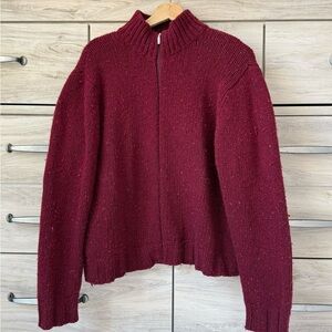 Talbots Full Zip Cardigan Sweater, Maroon/Burgundy, Knit made in Italy size XL